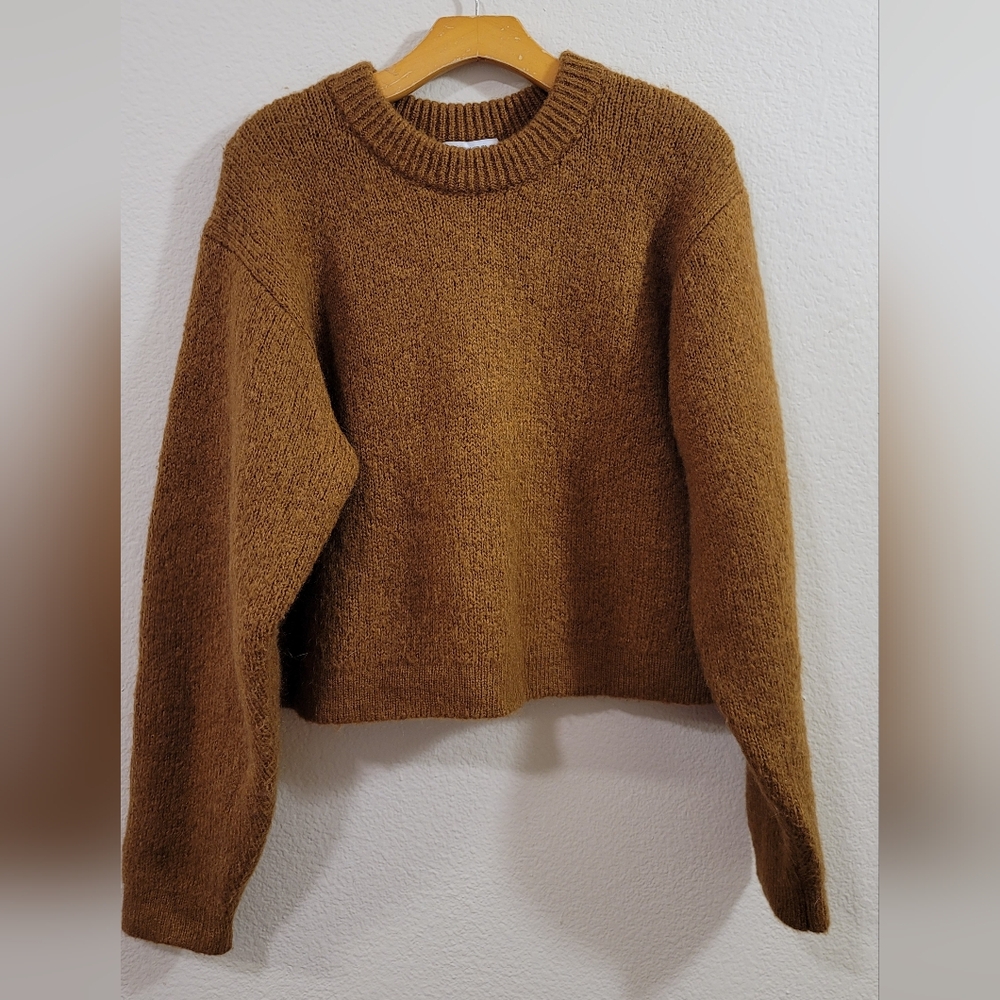 & Other Stories Cropped Crewneck Sweater in Caramel Brown - Picture 4 of 8